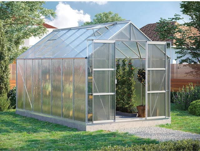 Vitavia Gewächshaus Uranus 11500 aus Aluminium eloxiert mit Polycarbonat-Verglasung und Satteldach in Silber - Bild 1
