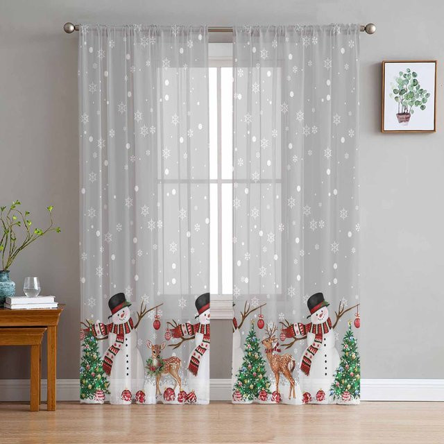 Transparente Tüll-Vorhänge mit Weihnachtsdesign in Grau, Breite: 135 cm, Höhe: 115 cm - Bild 1