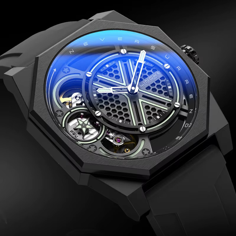 LINGKE Armbanduhr Automatik, Edelstahl, Bicolor, Saphirglas, Herren - Bild 2