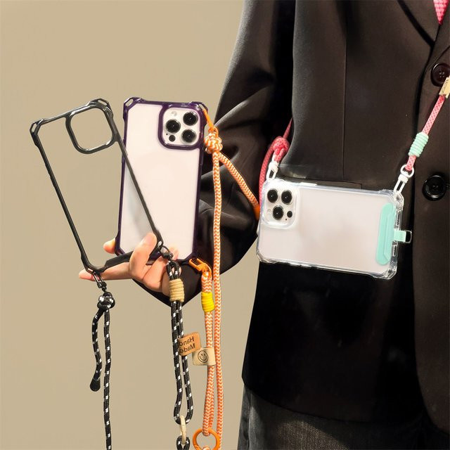 Stoßfeste Handyhülle mit Lanyard für iPhone 17 Pro Max, 16, 15, 14, 13, 12 aus transparentem TPU und PC - Bild 1