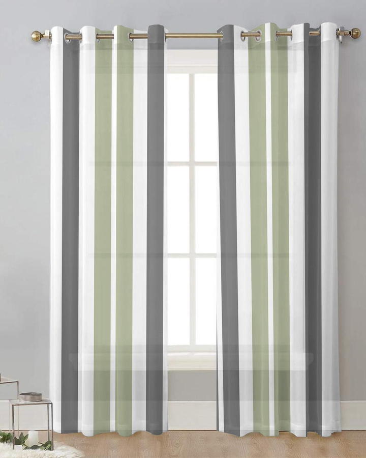 Transparente Tüll-Vorhänge von Household supplies MH in Graugrün gestreift aus Organza und Voile, Breite: 135 cm, Höhe: 115 cm - Bild 3