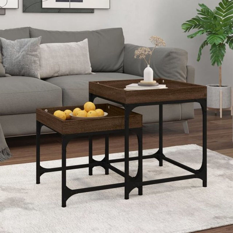 Vidaxl Beistelltische 2er Set im Industrial Design aus Holzwerkstoff in Braun Eichen-Optik - Bild 1
