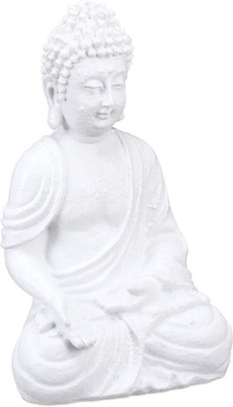 Relaxdays Buddhafigur aus Polyresin in Weiß, sitzend, wetterfest und frostsicher, Höhe: 30 cm, Breite: 19,5 cm, Tiefe: 12 cm