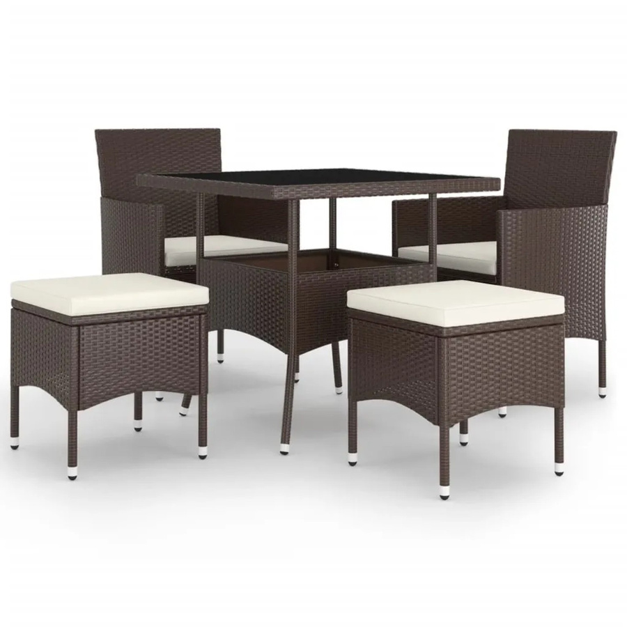 vidaXL 5-tlg Garten-Essgruppe aus Poly Rattan in Braun mit Tisch aus gehärtetem Glas - Bild 2