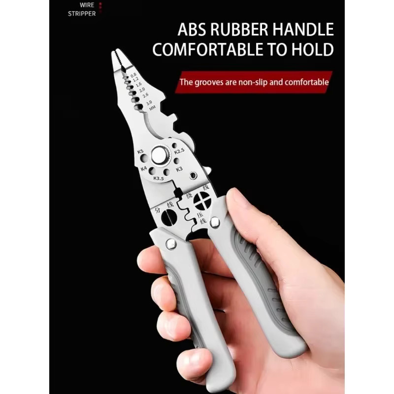 Multifunktionale 21-in-1 Abisolierzange von PINTUDY in Silber für Elektriker und Haushalt - Bild 5