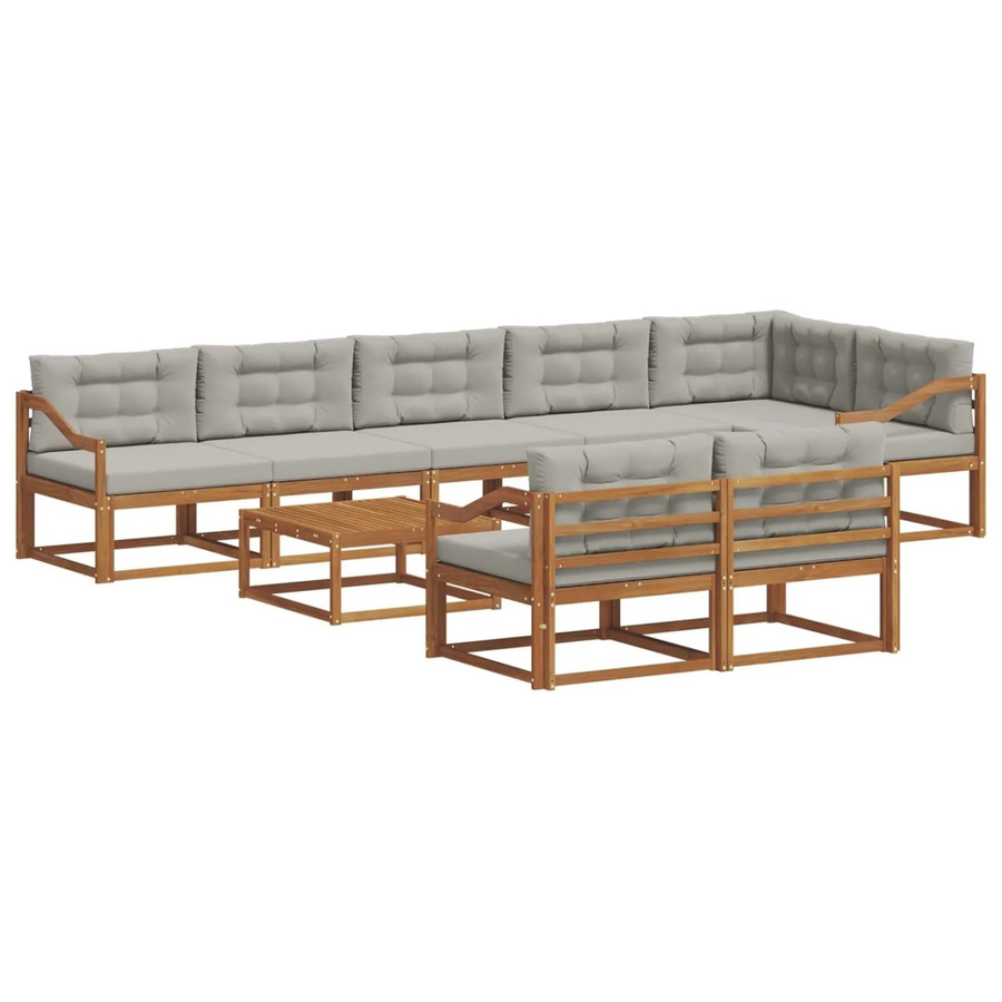 vidaXL Outdoor-Sofagarnitur aus Akazienholz mit Kissen, 9-teiliges Set, Natur und Hellgrau - Bild 2