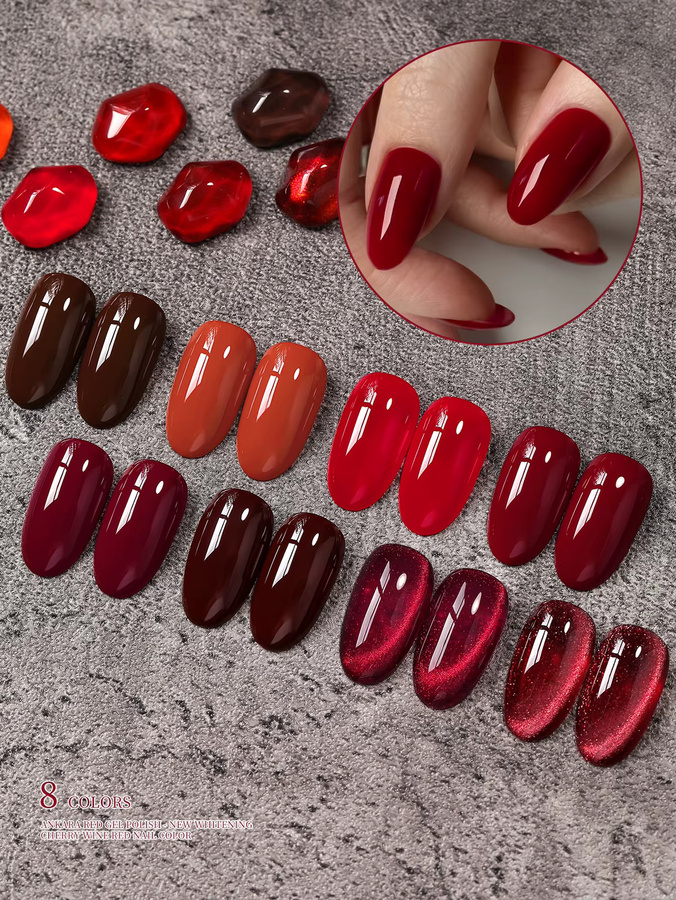 XEIJAYI Gel-Nagellack-Set Ankara-Rot, 8-teilig, 15 ml, glänzend - Bild 3