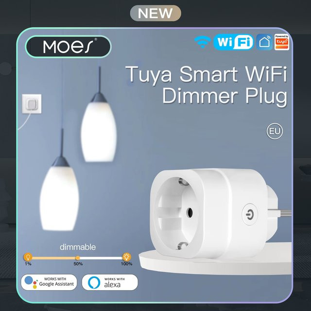 Moes Tuya WiFi Smart Plug dimmbare Steckdose mit Helligkeitsanpassung und Timer in Weiß, kompatibel mit Alexa und Google Home via Smart Life App, EU-Standard - Bild 1