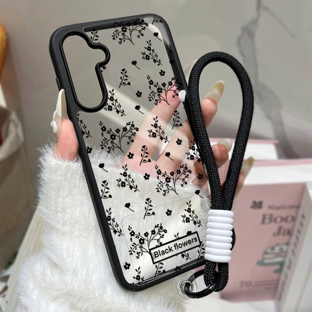 Stoßfeste Handyhülle mit Blumen-Design für Samsung Galaxy S25 S26 Ultra S24 FE S23 A56 5G A55 A54 A36 A17 A16 A15 A07 in Schwarz Matt - Bild 1