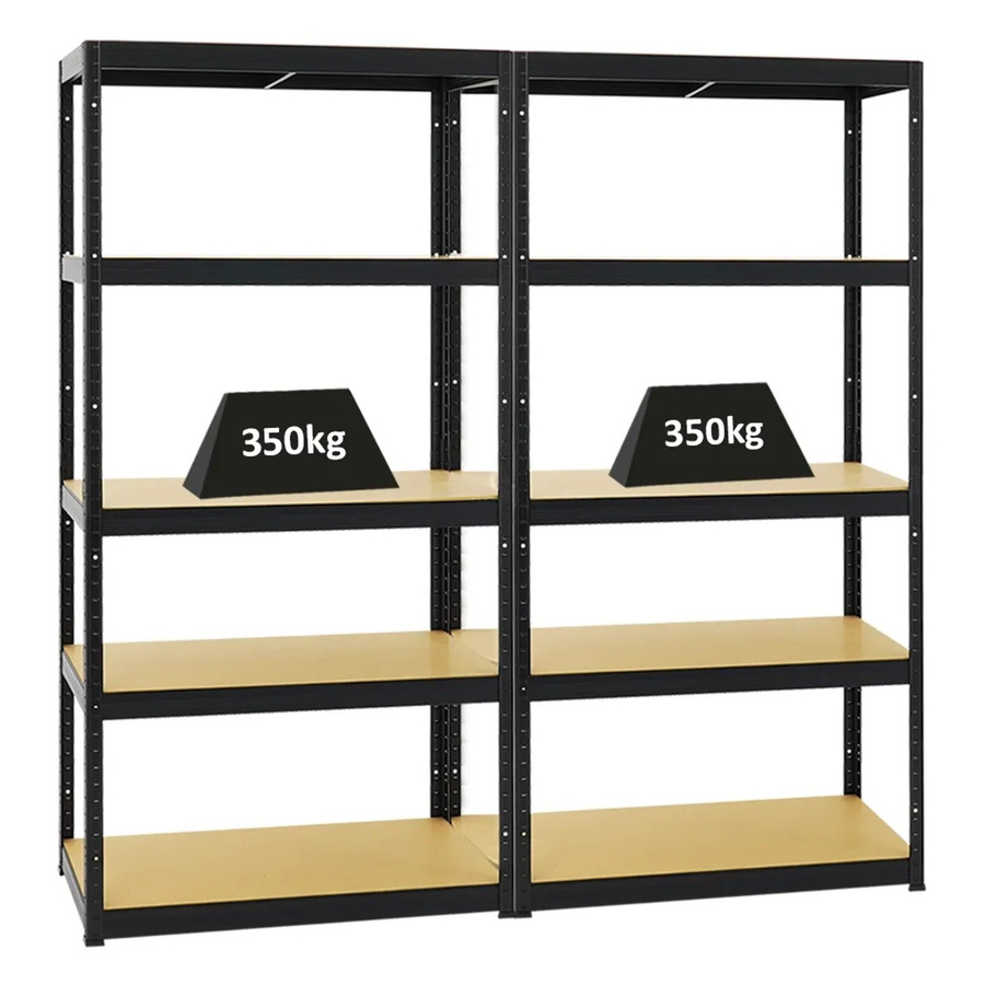 PROREGAL Schwerlastregal Slim Elephant Set aus 2 Stück, Schwarz, H x B x T: 180 x 90 x 45 cm, 5 Ebenen mit verstellbaren Fachböden, Fachlast 350 kg - Bild 2