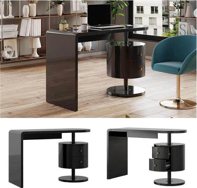 Vicco Schreibtisch Lara Schwarz Hochglanz mit 2 Schubladen B: 120 cm, T: 50 cm - Bild 1