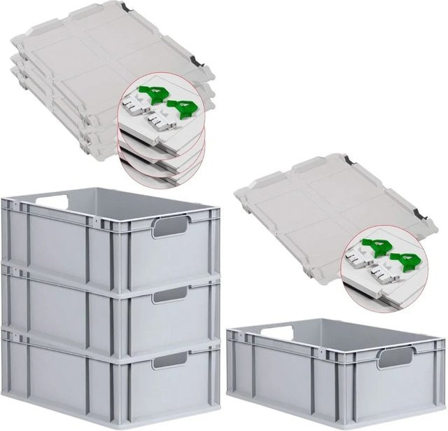 PROREGAL Spar Set 4x Eurobox Nextgen Economy mit Scharnierdeckel und grünen Schiebeschnappverschlüssen, H x B x T: 22 x 40 x 60 cm, 44 Liter - Bild 1