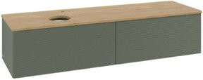 V&B Waschtischunterschrank Antao mit Frontstruktur in Eiche Honig und Grün, B/T: 160 x 50 cm - Bild 1