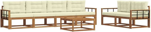 vidaXL Outdoor-Sofagarnitur aus massivem Akazienholz mit Kissen in Natur und Creme - Bild 1