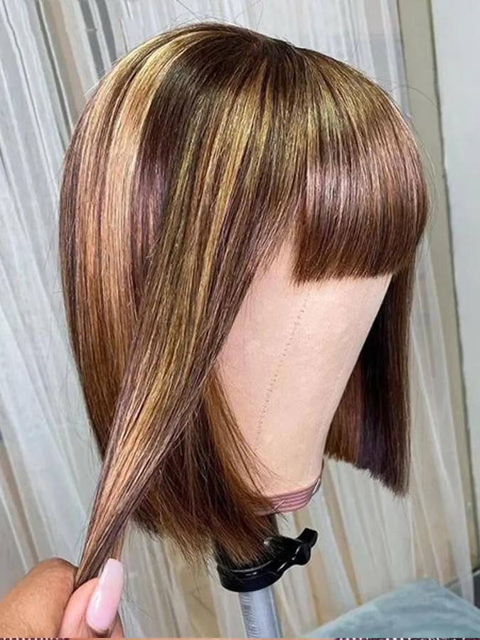 Lolely Dream Bob-Perücke mit Pony, Brasilianisches Echthaar, P4 30, Highlight-Blond, 180 Dichte, Damen - Bild 7