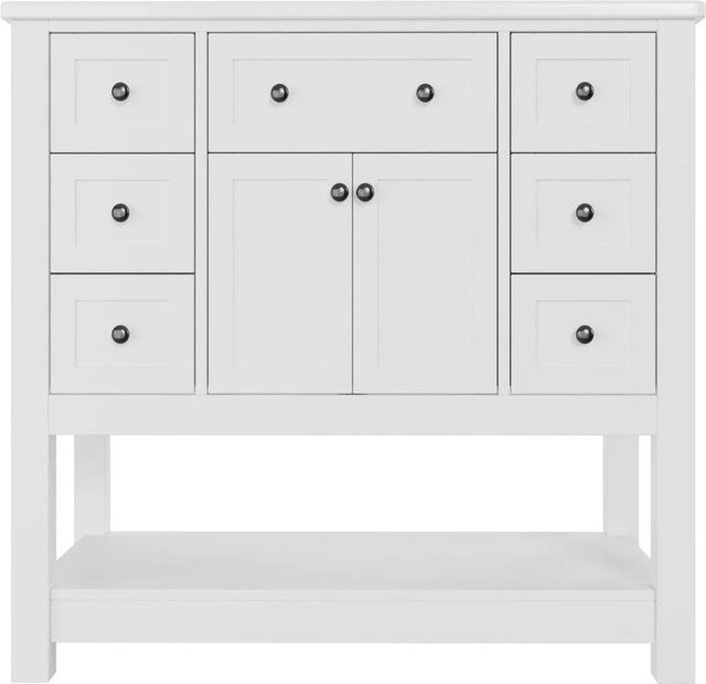 PXloue Badezimmerwaschtisch mit Keramikbecken und Regal, B/T/H: 91 x 47 x 90 cm - Bild 1