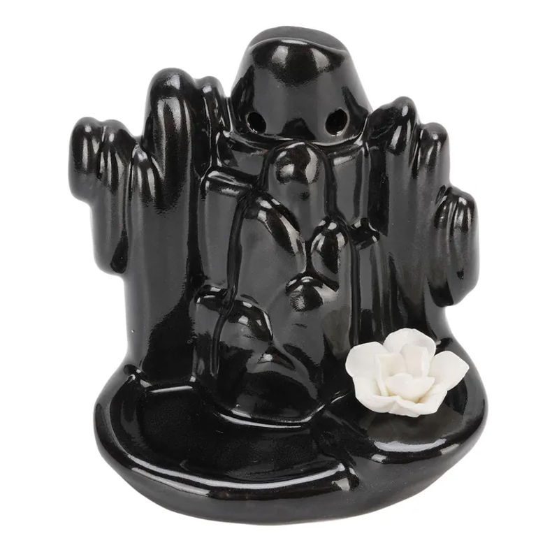 CosyHome Wasserfall Rückfluss Räuchergefäß aus Keramik in Schwarz als Berg-Ornament für Aromatherapie - Bild 2