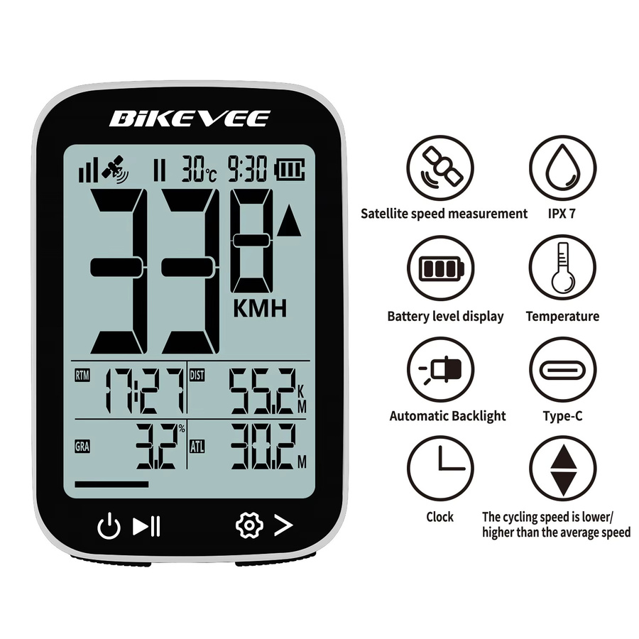 Bikevee GPS-Fahrradcomputer wasserdichter kabelloser Fahrrad-Tachometer für Mountainbike und Rennrad - Bild 2