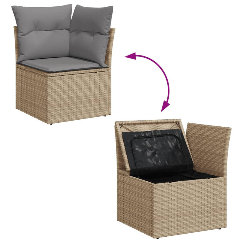 Vidaxl Gartenmöbel-Set aus Rattan und Holz mit Kissen, 9-teilig, Beige, Modernes Design - Bild 4