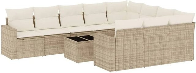 vidaXL 11-teilige Garten-Sofagarnitur aus Poly-Rattan mit Kissen in Beige - Bild 1
