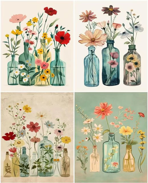 DIY Malen nach Zahlen für Erwachsene mit floralem Blumenmotiv als moderne Wandkunst Illustration in Mehrfarbig - Bild 1