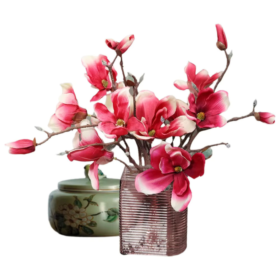 XIYA FLOWER Künstliche Magnolienblume in Rot aus PE-Material mit 3 Gabeln für die Tischdekoration - Bild 5
