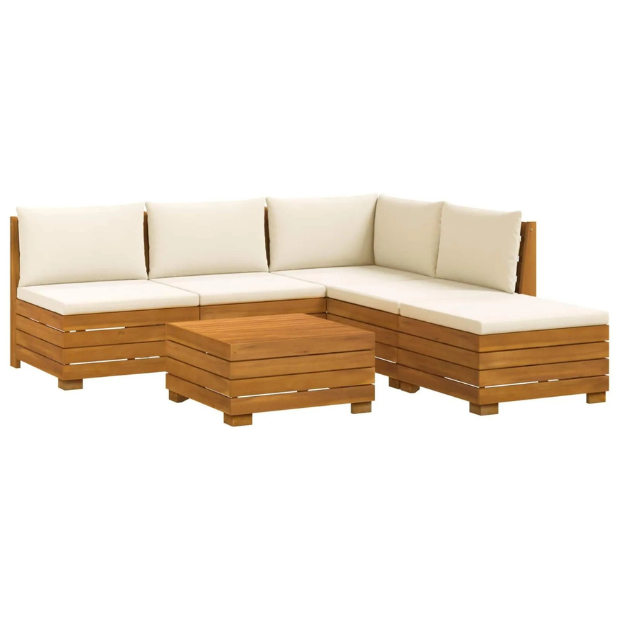 vidaXL Outdoor-Sofagarnitur aus Massivholz Akazie in Braun mit 6 Teilen und Kissen in Cremeweiß - Bild 2