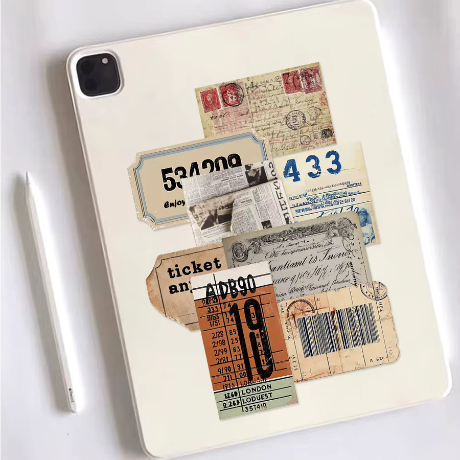 PickJoy Vintage Ticketnotizen-Aufkleber Set, 50 Stück Retro Aufkleber in Multicolour für Scrapbook, Journaling und Planer - Bild 3