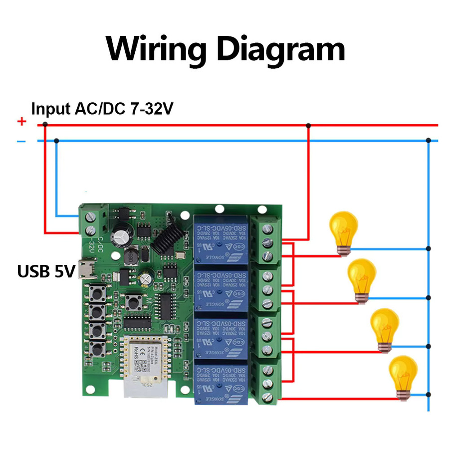Tuya Zigbee Smart Switch Relaismodul mit Trockten Kontakten für Alexa, 1 2 oder 4 Kanäle, Grün - Bild 4