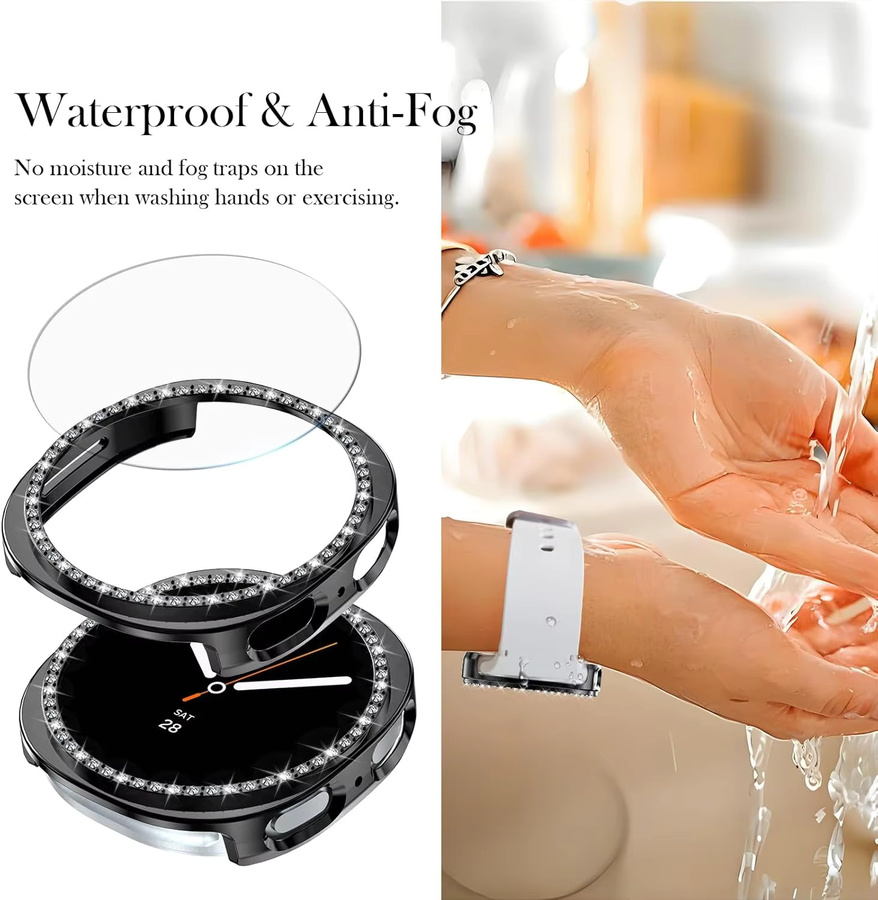 Samusak Uhrengehäuse und Schutzfolien-Set für Samsung Galaxy Watch 8, Silikon, Kristall - Bild 3