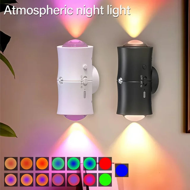 GGBEE LED-Wandleuchte mit Bewegungssensor und RGB-Beleuchtung, wiederaufladbar, magnetischer Doppelkopfstrahler in Weiß für Schlafzimmer, Flur und Treppen - Bild 1