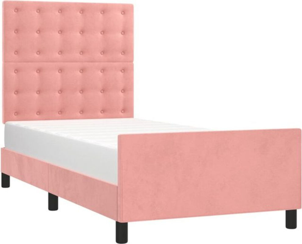 Vidaxl Polsterbett mit Kopfteil aus Samt in Rosa, B/T/H: 80 x 200 cm - Bild 1