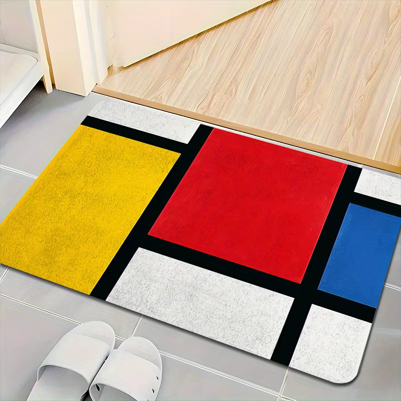 VIKAMA Mondrian Badezimmerteppich mit geometrischem Muster in Rot, Gelb und Blau, rutschfeste und saugfähige Bodenmatte - Bild 2