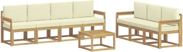 vidaXL Outdoor-Sofagarnitur 7-teilig aus Akazienholz in Beige und Weiß mit Polstern und L-Form - Bild 1