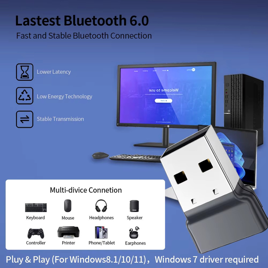 KEBIDU Bluetooth 6.0 USB-Dongle als kabelloser Audio-Empfänger und Sender für PC, Lautsprecher, Maus und Tastatur - Bild 2