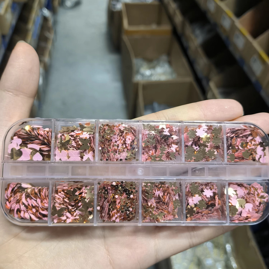 MAFANAILS Nagel Pailletten Rosa & Gold, Herz Schmetterling Sakura Blume, Glitter Nail Art - Bild 2