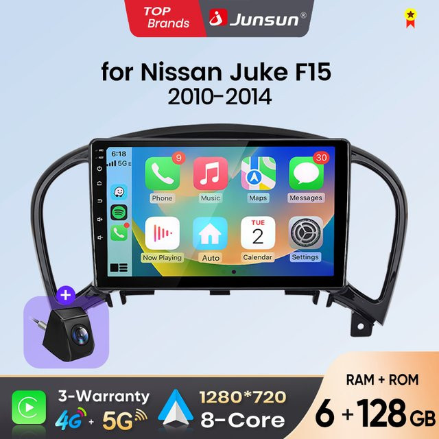 Junsun Android Auto Autoradio für Nissan Juke F15, Wireless Apple CarPlay und Bluetooth Multimedia System mit 9,0 Zoll IPS Touchscreen, Schwarz - Bild 1