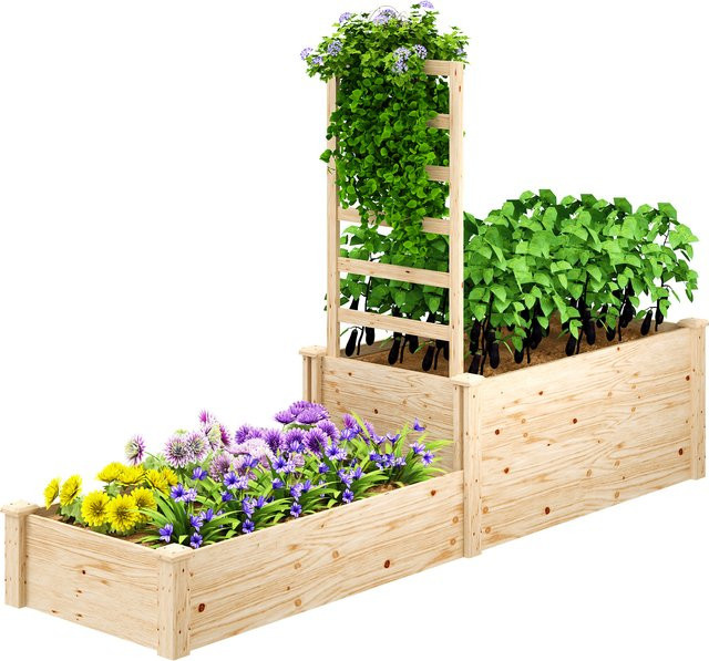 Outsunny Hochbeet aus Holz mit Gitter für Kletterpflanzen, Farbe: Braun, B/T/H: 222 x 63 x 132 cm - Bild 1