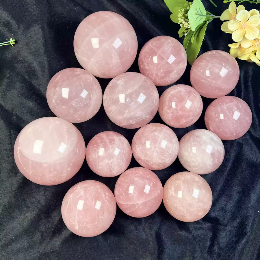 Handpolierte natürliche Rosenquarz-Kristallkugel von STONE BROTHERS in Pink, runde Wohndekoration aus Edelstein - Bild 3