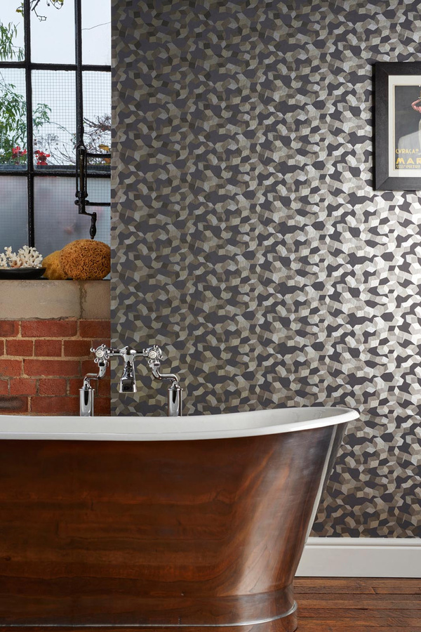Cole & Son Tapete Ingot in Anthrazit und Silber, geometrisches Design, Vlies-Tapete, modern und abstrakt - Bild 1