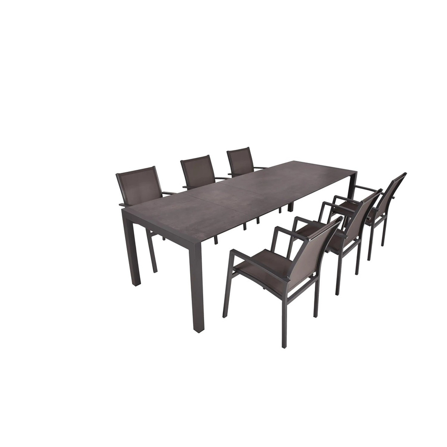DELUKE Garten-Sitzgruppe HAUKE 7-tlg. Gartenmöbel-Set aus Aluminium und Kunststoff in Dunkelbraun mit ausziehbarem Esstisch und Stapelstühlen - Bild 2