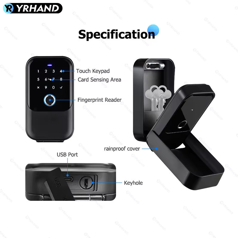 YRHAND TTlock Smart Schloss in Schwarz mit Fingerabdruck, digitaler Karte und Tuya-Unterstützung, IP66 wasserdichtes elektronisches Schloss für dein Smart Home - Bild 5