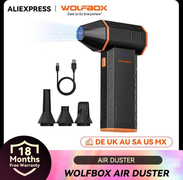 WOLFBOX MF50 Elektrischer Luftstaubsauger und Luftgebläse in Schwarz mit 110000 RPM und bürstenlosem Motor für Auto, PC und Zuhause - Bild 1