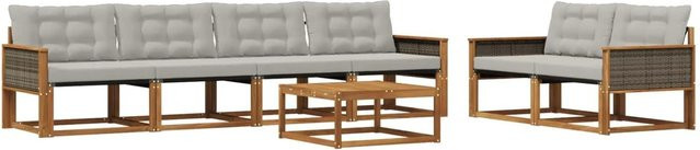 vidaXL Outdoor-Sofagarnitur aus Akazienholz mit Textilene und Kissen, 7-teiliges Set, Grau und Natur - Bild 1