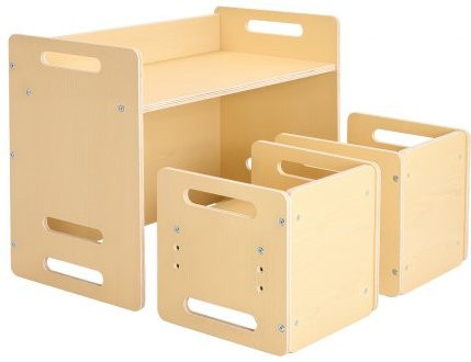 VEVOR Montessori Tisch und Stuhl Set für Kinder aus Sperrholz, höhenverstellbares Aktivitätsset mit 1 Tisch und 2 Stühlen, Beige/Braun - Bild 1