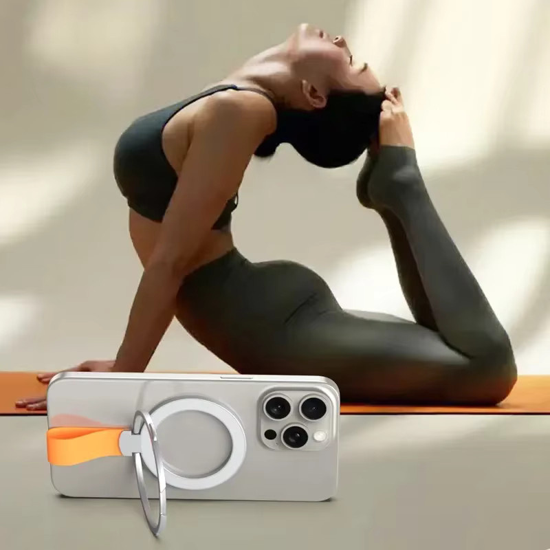 Magnetischer MagSafe Telefonring Halter in Silber mit faltbarem Ständer und Lanyard-Aufhängung für die iPhone-Serie - Bild 2