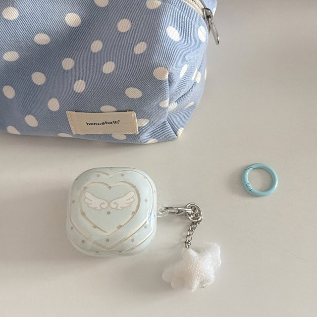Samsung Kopfhörer-Schutzhülle mit Engel-Herzflügel Polka Dot Design und Anhänger in Blau für Galaxy Buds4 Pro, Buds3 Pro, Buds2 Pro und Buds FE Live - Bild 1
