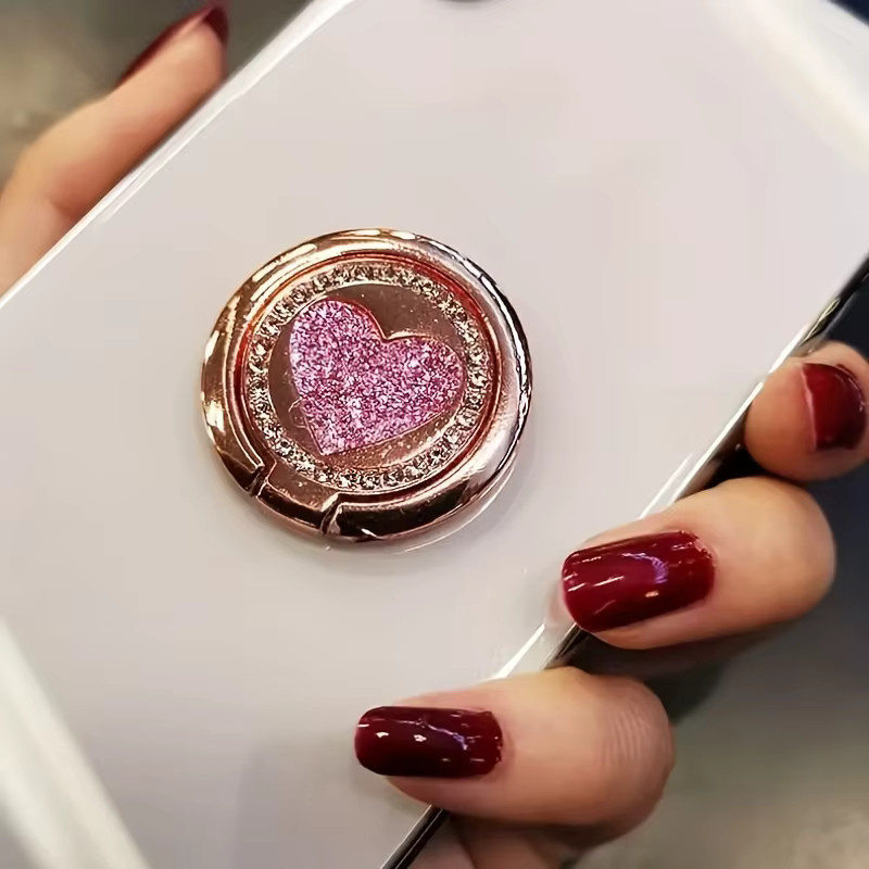 Magnetischer Smartphone-Halter mit rundem glitzerndem Herz-Metallring in Gold für Auto und Handy - Bild 4