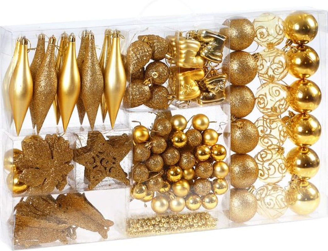 Casaria Weihnachtskugeln Set 102-teilig in Gold und Rot als Weihnachtsbaumschmuck aus Kunststoff - Bild 1
