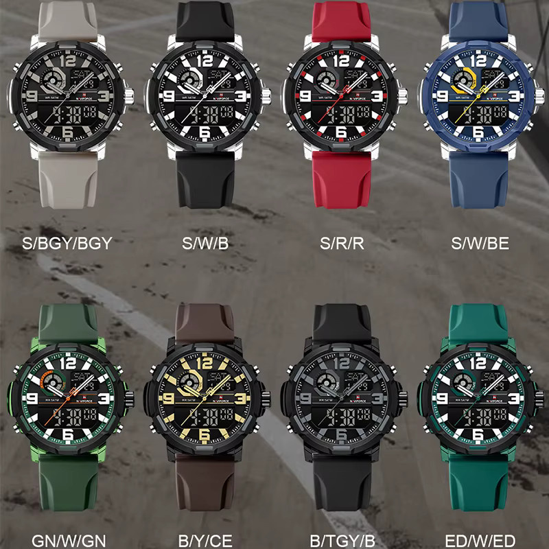 NAVIFORCE Armbanduhr, Quarz, Analog-Digital, Silikon, 5 ATM, Herren, Schwarz - Bild 6
